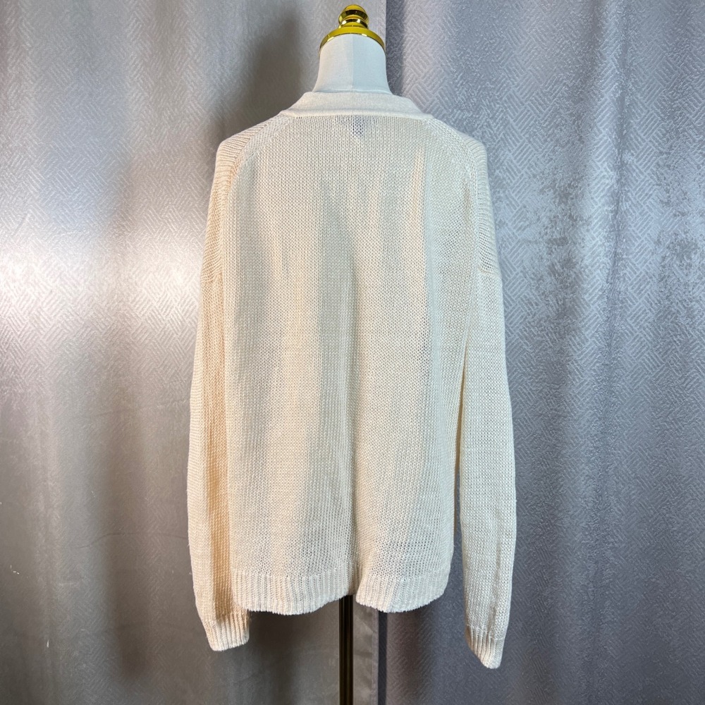 J Crew Lace Up V Neck Knit Sweater Cream Beige Size L - Picture 6 of 11